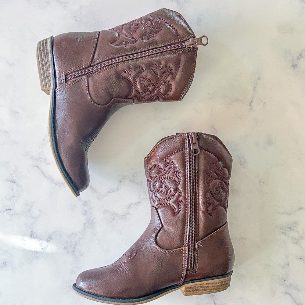 Cute Cat and Jack Target Chocolate Brown Western Cowboy Boots Unisex Kids Sz 12